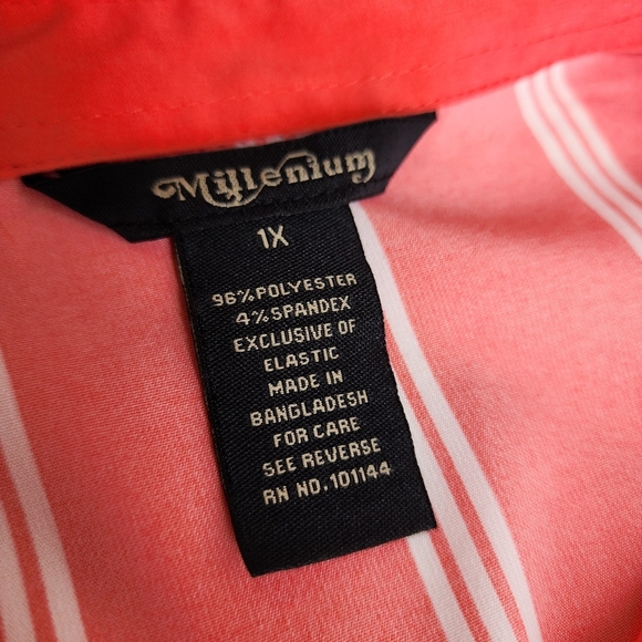 Millenium Shirt Dress Women Button Up Pockets Short Sleeve Striped Coral Pink 1X - Picture 8 of 15
